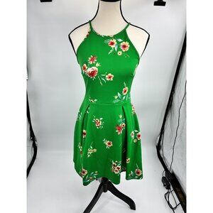Soprano Womens Dress Size S Green Floral Halter Sleeveless Fit & Flare Sundress